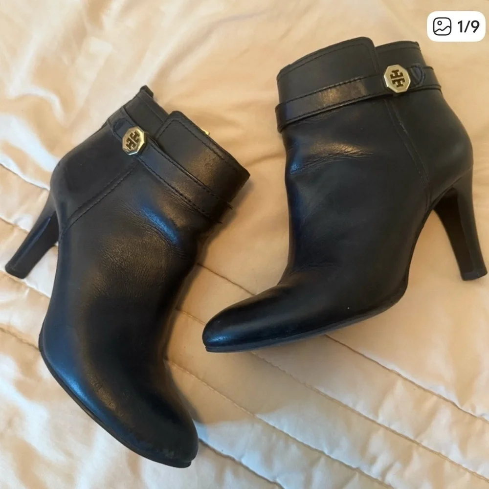 Tory Burch Black Leather Heeled Boots